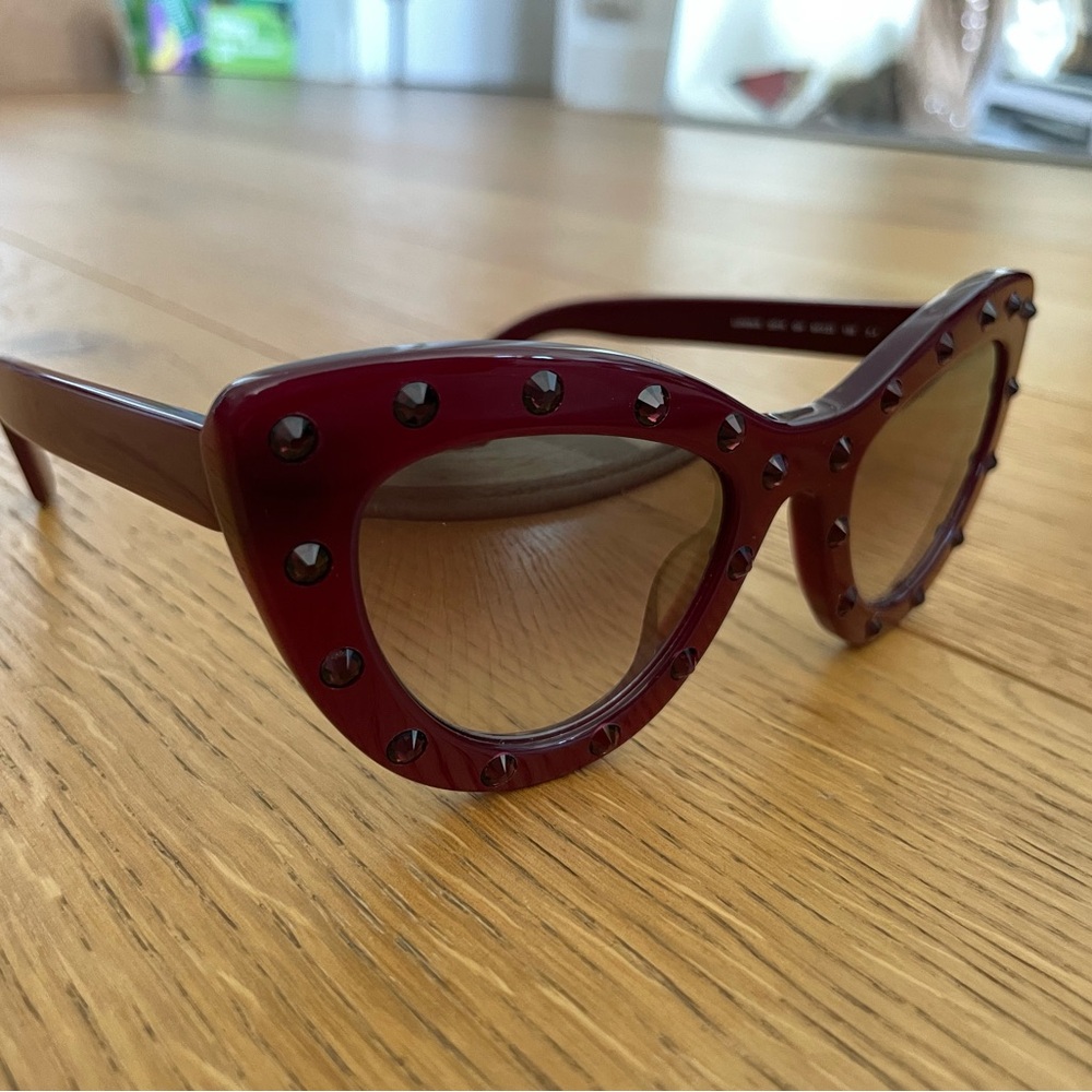 Kate Spade Burgundy Studded Cat-Eye Sunglasses - Picture 2 of 6